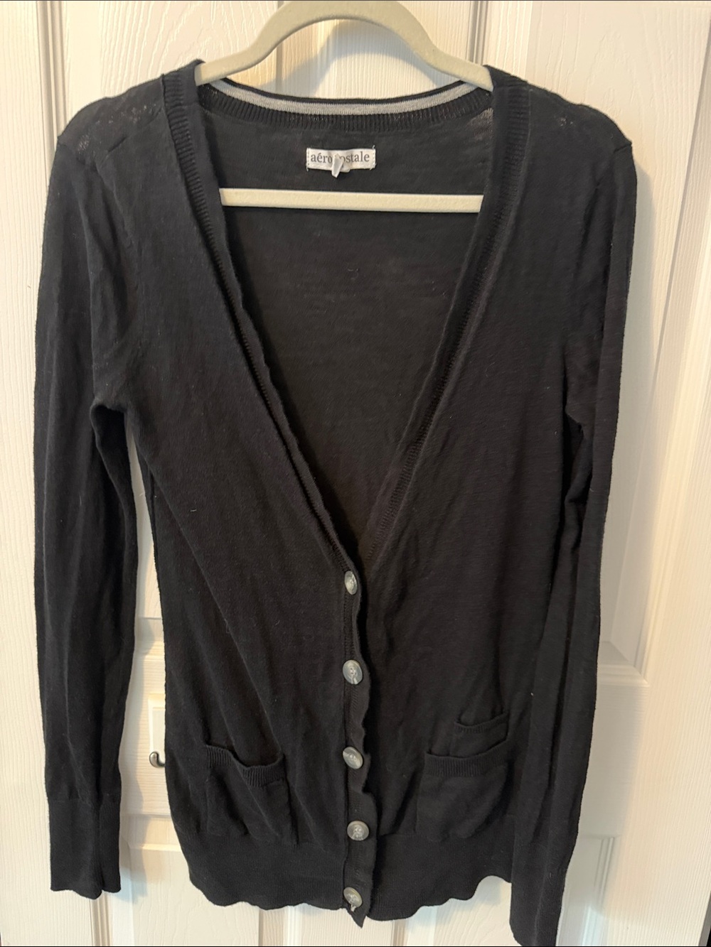 Aeropostale Women's Black Button-Front V-Neck Cardigan